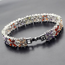 Load image into Gallery viewer, Hermosa Fashion Jewelry Tennis Bracelet Garnet Emerald Amethyst Morganite Peridot White Topaz Plated Silver Bracelets 7 inch (Multi Gemstone)