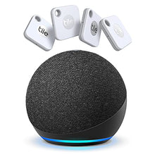 Load image into Gallery viewer, Tile Mate 4-Pack -Bluetooth Tracker,Keys Finder and Item Locator for Keys,Bags and More;Water Resistant with 1 Year Replaceable Battery with New Echo Dot 4th Gen Smart Speaker Alexa Charcoal