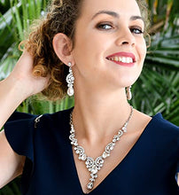 Load image into Gallery viewer, EVER FAITH Wedding Jewelry Sets for Brides Rhinestone Crystal Bridal Floral Wave Teardrop Necklace Earrings Set Clear Silver-Tone