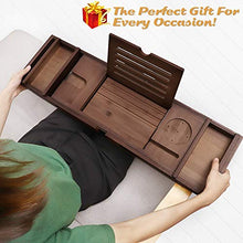 Load image into Gallery viewer, Bathtub Caddy Tray Bamboo Bathroom Organizer Expandable for Luxury Bath with Book Tablet Stand Wine Glass Candle Phone Holder Soap Dish Non-Slip Extending Sides Expands Up to 43 inch