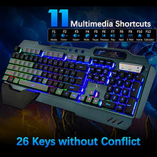 Load image into Gallery viewer, Gaming Keyboard Mouse & Mouse Pad Kit,3 in 1 Rainbow Backlit Rechargeable Wireless Keyboard Mouse with 3800mAh Battery Metal Panel Removable Hand Rest,RGB Gaming Mousepad(32.5x12inch),Gaming Mouse