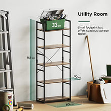 Load image into Gallery viewer, FURNINXS 5 Tier Bookshelf Tall Wood Bookcase Rustic Storage Shelves Organizer Standing Shelving Unit for Bedroom, Office, Kitchen, Living Room, 63 inch