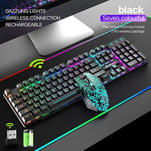 Load image into Gallery viewer, Wireless Gaming Keyboard and Mouse,Rechargeable Rainbow Backlit Keyboard Mouse with 3800mAh Battery,Mechanical Feel Gaming Keyboard,7 Color Gaming Mute Mouse,Gaming Mouse Pad for PC Gamers(Black)
