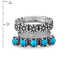 Load image into Gallery viewer, American West Sterling Silver Blue Turquoise Gemstone 5-Stone Split Band Flower Ring Size 5