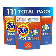 Load image into Gallery viewer, Tide Pods Laundry Detergent Soap Pods, Original, 3 Bag Value Pack, HE Compatible, 111 count
