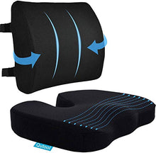 Load image into Gallery viewer, Coccyx Seat Cushion & Lumbar Support Pillow for Office Chair, Car, Wheelchair Memory Foam Chair Cushion for Sciatica, Lower Back & Tailbone Pain Relief Desk Pad with Adjustable Strap 3D Washable Cover