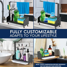 Load image into Gallery viewer, Sink Caddy Sponge Holder for Kitchen Sink - Countertop Kitchen Sink Organizer with Drain Pan, Rotating Dishcloth Holder, Configurable Scrub Brush Basket, Hold Scrubber Soap, Rustproof Stainless Steel