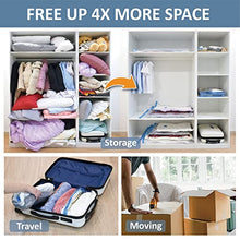 Load image into Gallery viewer, 12 Pack Vacuum Storage Bags, Space Saver Bags (2 Jumbo/2 Large/2 Medium/2 Small/4 Roll) Compression Storage Bags for Comforters and Blankets, Vacuum Sealer Bags for Clothes Storage, Hand Pump Included