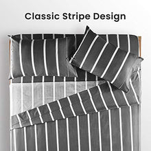 Load image into Gallery viewer, SLEEP ZONE Printed Stripe Sheet Set Double Brushed Microfiber Super Soft Breathable Bedding Sheets with 16 inch Deep Pocket 4 Pieces, Queen, White Stripes