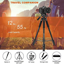 Load image into Gallery viewer, 64-inch Tripod, Ultra Stable Aluminum Tripod Stand for Camera & Cell Phone with Phone Tripod Mount and Remote Shutter, Ideal for Videos, Vlogs and Social Media Live - Black