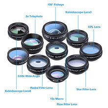 Load image into Gallery viewer, Apexel Phone Camera Lens-Macro Lens+Wide Lens+Fisheye Lens+Telephoto Lens+CPL/Flow/Radial/Star Filter+Kaleidoscope 3/6 Lens 10 in 1 Lens Kit +Remote Shutter for iPhone, Samsung,LG and Most Smartphones