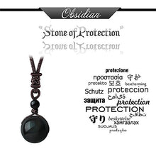 Load image into Gallery viewer, OK-STORE Natural Black Obsidian Rainbow Eyes Stone Necklace Pendant, 16mm Obsidian Bead with Woven Cotton Cord, Talisman Dedication of Wellness and Wealth
