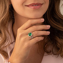 Load image into Gallery viewer, 6.50 Carats Cushion Cut Simulated Emerald Ring Sterling Silver Size 5