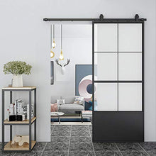 Load image into Gallery viewer, JUBEST 36in x 84in Glass Sliding Barn Door, Modern French Door, Paneled Frosted Glass Carbon Steel Frame Sliding Closet Kitchen Pocket Interior Door with 6FT Hardware Kit and Soft Close Mechanisms