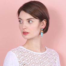 Load image into Gallery viewer, Bohemian Wood And Marble Effect Pentagon Shaped Drop Statement Earrings