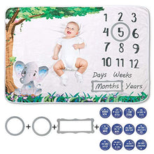 Load image into Gallery viewer, Elephant Baby Milestone Blanket - Unisex - Milestone Blanket Baby Boy - Baby Monthly Milestone Blanket Boy - Baby Monthly Milestone Blanket Girl - Shower Gift Basket - Baby Photography Prop - Swaddle