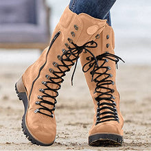 Load image into Gallery viewer, Fullwei Boots for Women,Women Platform Cowboy Boot Steel Toe Ladies Mid Calf Combat Western Lace Up Cowgirl Motorcycle Riding Boot Walking Shoe (Khaki, 8.5)