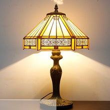 Load image into Gallery viewer, Tiffany Lamps Yellow Hexagon Stained Glass Lampshade Antique Base Mission Style End Coffee Table Lamps Read Lighting W12 H18 Inch for Living Room Bedroom Bedside Desk S011 WERFACTORY