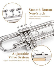 Load image into Gallery viewer, Eastar Bb Standard Trumpet Set for Beginner, Brass Student Trumpet Instrument with Hard Case, Cleaning Kit, 7C Mouthpiece and Gloves, ETR-380N, Silver