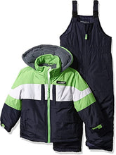 Load image into Gallery viewer, LONDON FOG Big Boys' 2-Piece Colorblock Snow Bib and Jacket Snowsuit, Green 10/12