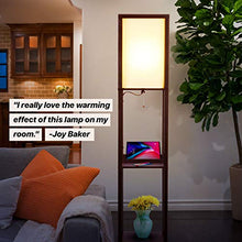 Load image into Gallery viewer, Brightech Maxwell Shelf Floor Lamp w. Wireless Charging Station, USB Port & Outlet - Column Lighting For Bedrooms, Offices & Living Rooms - Contemporary Skinny Nightstand & Tower Light - Brown