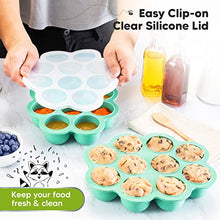 Load image into Gallery viewer, Silicone Baby Food Freezer Tray with Clip-on Lid - Breast Milk Trays for Freezer - Baby Food Containers - Baby Food Trays for Freezing, Dishwasher, Microwave, BPA-Free Baby Food Storage (Alpine Green)