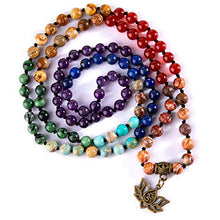Load image into Gallery viewer, Bivei 7 Chakra 108 Mala Beads Bracelet Real Healing Gemstone Yoga Meditation Hand Knotted Mala Prayer Bead Necklace(Lotus OM-6mm Beads)