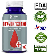 Load image into Gallery viewer, Ahana Nutrition Chromium Picolinate Supplement - Maintains Blood Sugar Levels & Aids Healthy Weight Loss (100 Capsules)