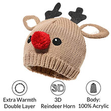 Load image into Gallery viewer, accsa Baby Unisex Rudolph Red Nose Reindeer Beanie Hat Fleece Lining Age 0-12M