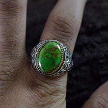 Load image into Gallery viewer, Natural Green Copper Turquoise Rings 925 Sterling Silver Jewelry Oxidize Arabic Rings Natural Green Copper Turquoise Man’s Rings Handmade Rings Wedding Jewelry