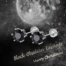 Load image into Gallery viewer, Sunnyshopday 18ct White Gold Plated on Sterling Silver Base Black Obsidian,Earring Stud with Gift Box,Men Women