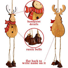 Load image into Gallery viewer, Partybus Christmas Tree Ornaments 2 Pack, Large Handmade Wood Reindeer with Burlap Hanging String Jingle Bells for Outdoor Holiday Home Door Decorations, Country Rustic Wooden Wall Décor
