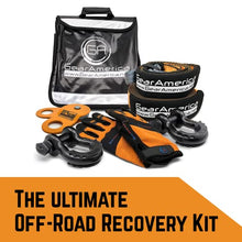 Load image into Gallery viewer, GearAmerica Off-Road Recovery Kit - Ultimate 4x4 Winching Accessories - Includes Tow Strap, Tree Saver, Heavy Duty Snatch Block Pulley, Winch Line Dampener, Recovery Gloves & Black D-Ring Shackles