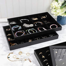 Load image into Gallery viewer, Black Jewelry Storage Trays Organizer Set with Clear Lid (13.5 x 9.5 Inches)