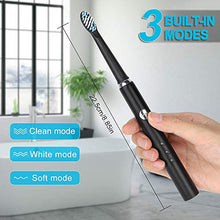 Load image into Gallery viewer, Sonic Electric Toothbrush for Adults, 6 Dupont Brush Heads, 3 Modes, 2-Minute Built-in Timer, Recommended by Dentist, Waterproof, USB inductive Charging, Delicate and Small, Black