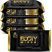 Load image into Gallery viewer, BOOTY WIPES for Men - 320 Flushable Wet Wipes for Adults, Man Wipes (320 Wipes Total - 4 Flip-Top Packs of 80) Infused with Vitamin-E & Aloe