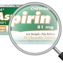 Load image into Gallery viewer, HealthA2Z Aspirin 81mg Chewable | Low Strength | 3 Packs of 36 Chewable Tablets (108 Tablets Total) | Orange Flavor | Pain Reliever | Reduce Headaches & Pains