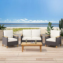 Load image into Gallery viewer, Christopher Knight Home 312610 Doggerville Outdoor 4 Seater Chat Set with Coffee Table, Multi-Brown, Beige, Teak Finish