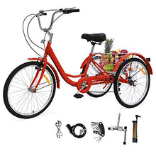 Load image into Gallery viewer, Adult Tricycles Three Wheel Trike Bike Cruiser 7 Speed, Adult Trikes 24 inch Wheels Low Step-Through with Cargo Basket/Full Assembly Tool for Women, Men, Seniors (Cool Red, 26'' Wheel)