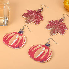 Load image into Gallery viewer, Florideco 16 Pairs Fall Faux Leather Earrings for Women Autumn Teardrop Dangle Earrings Set Pumpkin Sunflower Maple Leaf Thanksgiving Jewelry (Style E)