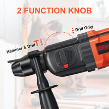 Load image into Gallery viewer, Cordless Rotary Hammer Drill, 21V Brushless 1 Inch SDS Plus Hammer Drill Kit With 2 Batteries, Charger, 1/2" Drill Chuck, 3 Drill Bits, Grease and Case–Suitable for Concrete, Wood, Stone, and Metal