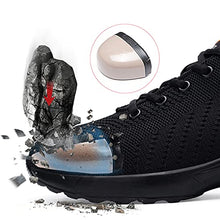 Load image into Gallery viewer, FENLERN Steel Toe Shoes for Women Lightweight Air Cushion Safety Sneakers Slip Resistant Work Shoes Comfortable Leather Upper Safety Toe Tennis Shoes (5, Black/Pink)