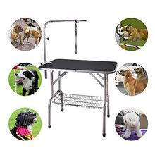 Load image into Gallery viewer, Polar Aurora Pingkay 48'' Black Heavy Duty Pet Professional Dog Show Stainless Steel Foldable Grooming Table w/Adjustable Arm & Noose & Mesh Tray