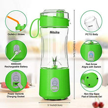 Load image into Gallery viewer, Aitsite Portable Blender, Personal Mixer Fruit Rechargeable USB with 2 Straws, Mini Blender for Smoothie, Fruit Juice, Milk Shakes 380ml, Six 3D Blades for Great Mixing (Green)