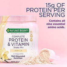 Load image into Gallery viewer, Nature's Bounty Complete Protein & Vitamin Shake Mix with Collagen & Fiber, Contains Vitamin C for Immune Health, Vanilla Flavored, 16 Oz