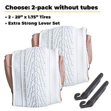 Load image into Gallery viewer, 20 Inch Bike Tire Packages for Kids and BMX Tires. Fits 20x1.75 Bike Tube , Tire, Rims, Front or Rear Wheels. Includes Tire Tools. With or Without Tubes. 1 Pack or 2 Pack. WHITE (2 Tires - No Tubes)