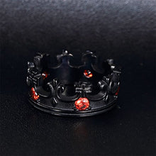 Load image into Gallery viewer, Oakky Men's Women's Stainless Steel Black Retro Royal King Crown Red Gemstone Inlaid Ring Size 9