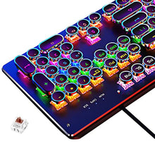 Load image into Gallery viewer, Basaltech Mechanical Light Up Keyboard With LED Backlit, Typewriter Style Gaming Keyboard With 104-Key Brown Switch Round Keycaps, Retro Steampunk Keyboard Metal Panel With Wired USB For PC/Mac/Laptop