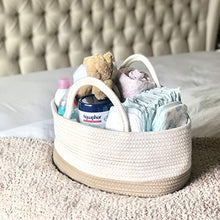 Load image into Gallery viewer, Mila Millie Baby Large Cotton Rope Diaper Caddy | Organizer Storage Bin for Nursery Essentials | Portable Bag for Changing Table and Car | 100% Natural Cotton | Eco Friendly (White & Biege)