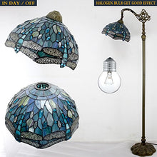 Load image into Gallery viewer, Tiffany Style Reading Floor Lamp Sea Blue Stained Glass Crystal Bead Dragonfly 12 Inch Lampshade 64 Inch Tall Arched Base Antique Light for Living Room Bedroom Coffee Table Gifts S147 WERFACTORY